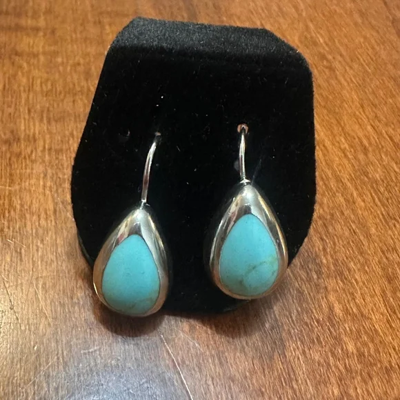 Silver and Turquoise Drop Earrings - Picture 2 of 3